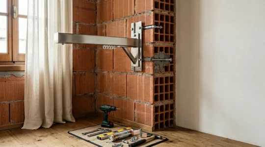 Binario per tende installato su parete in mattoni forati con tasselli chimici e meccanici