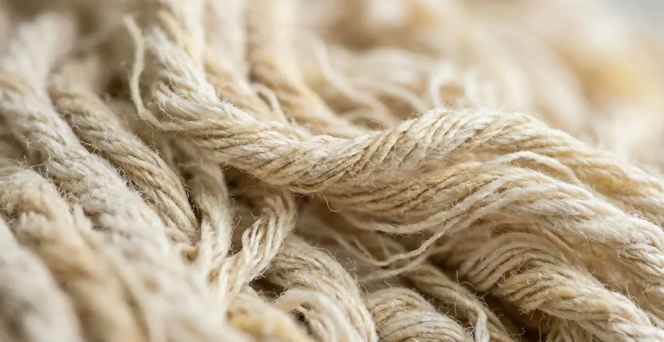 Dettaglio macro di fibra di cotone biologico che mostra la texture naturale e la morbidezza acquisita nel tempo