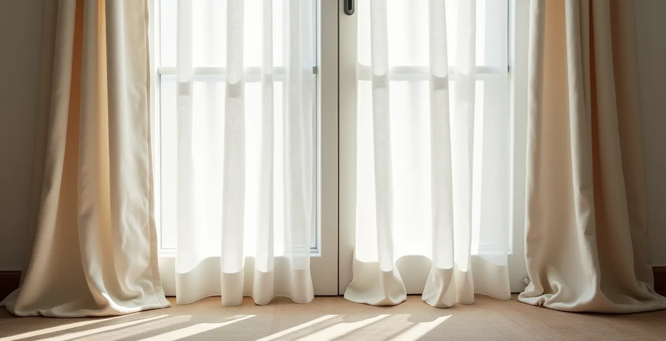 Tre diverse lunghezze di orlo per tende in lino in ambiente italiano