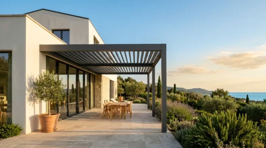 Casa moderna con schermature solari esterne e documentazione per l'Ecobonus