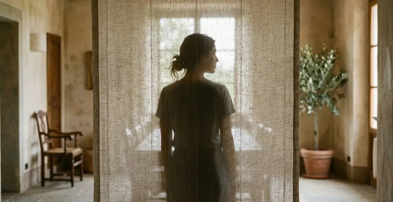 Tessuto screen filtrante che mostra l'effetto privacy e trasparenza