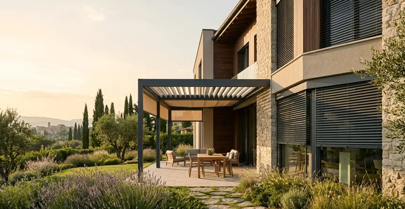 Elegante villa moderna con schermature solari di design che aumentano il valore immobiliare