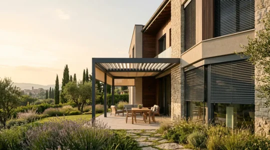 Elegante villa moderna con schermature solari di design che aumentano il valore immobiliare