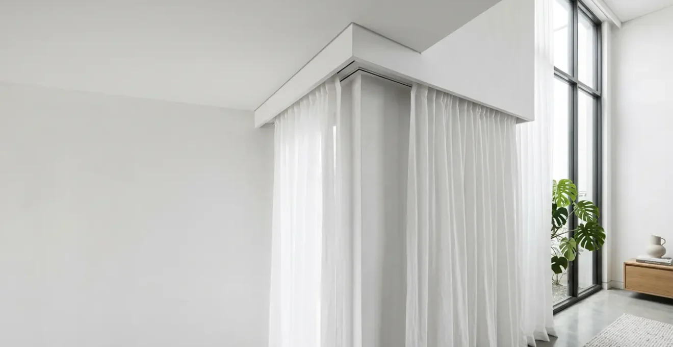 Veletta in cartongesso con binario a scomparsa per tende moderne