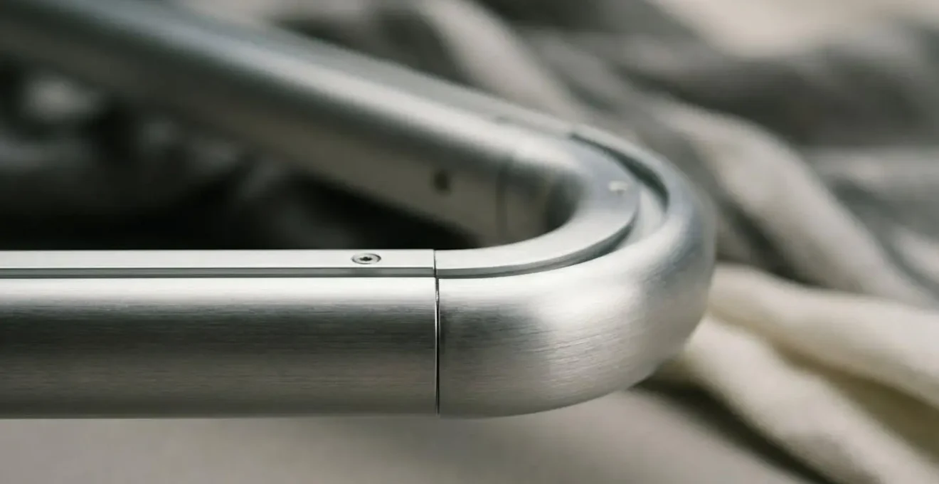 Dettaglio tecnico di un raccordo curvo per binari di tende all'angolo