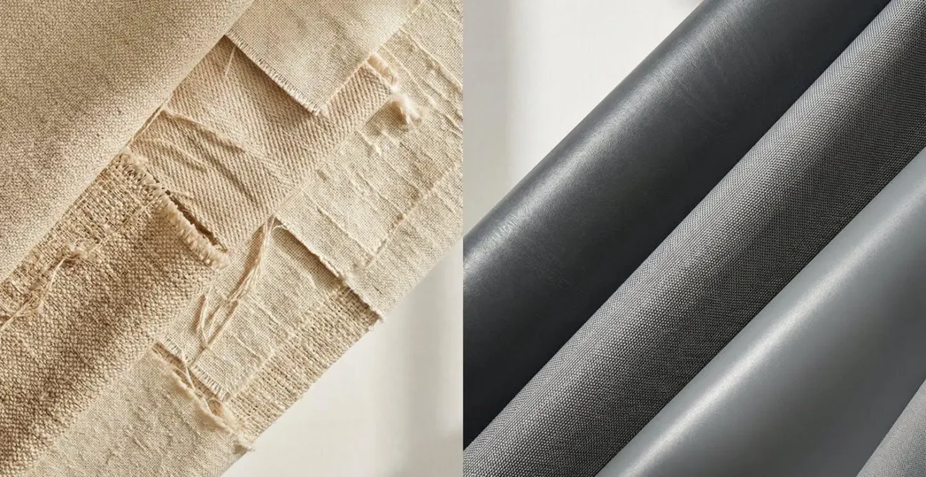 Confronto visivo tra materiali naturali e riciclati per tende termiche