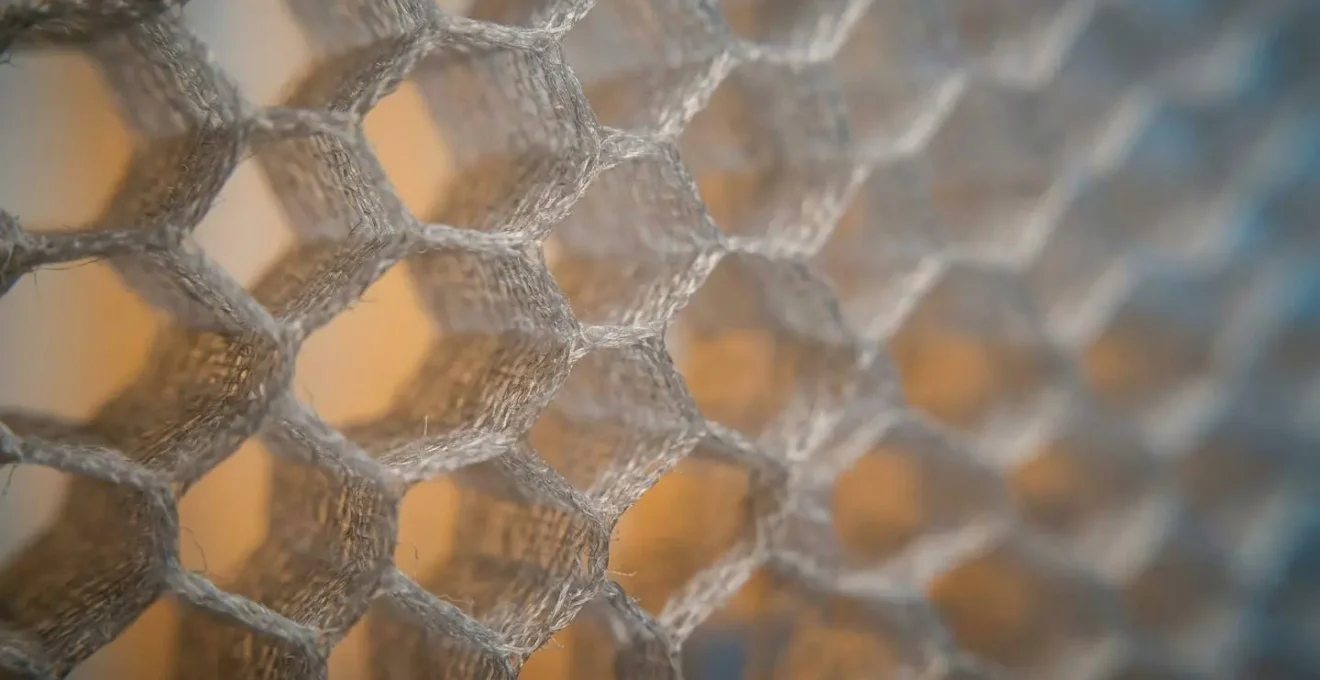 Dettaglio macro della struttura a nido d'ape delle tende termiche isolanti
