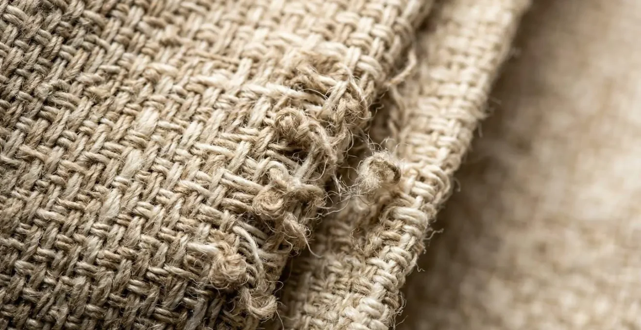 Dettaglio macro di un campione di tessuto durante il test di sfregamento che mostra la formazione iniziale di fibre sollevate